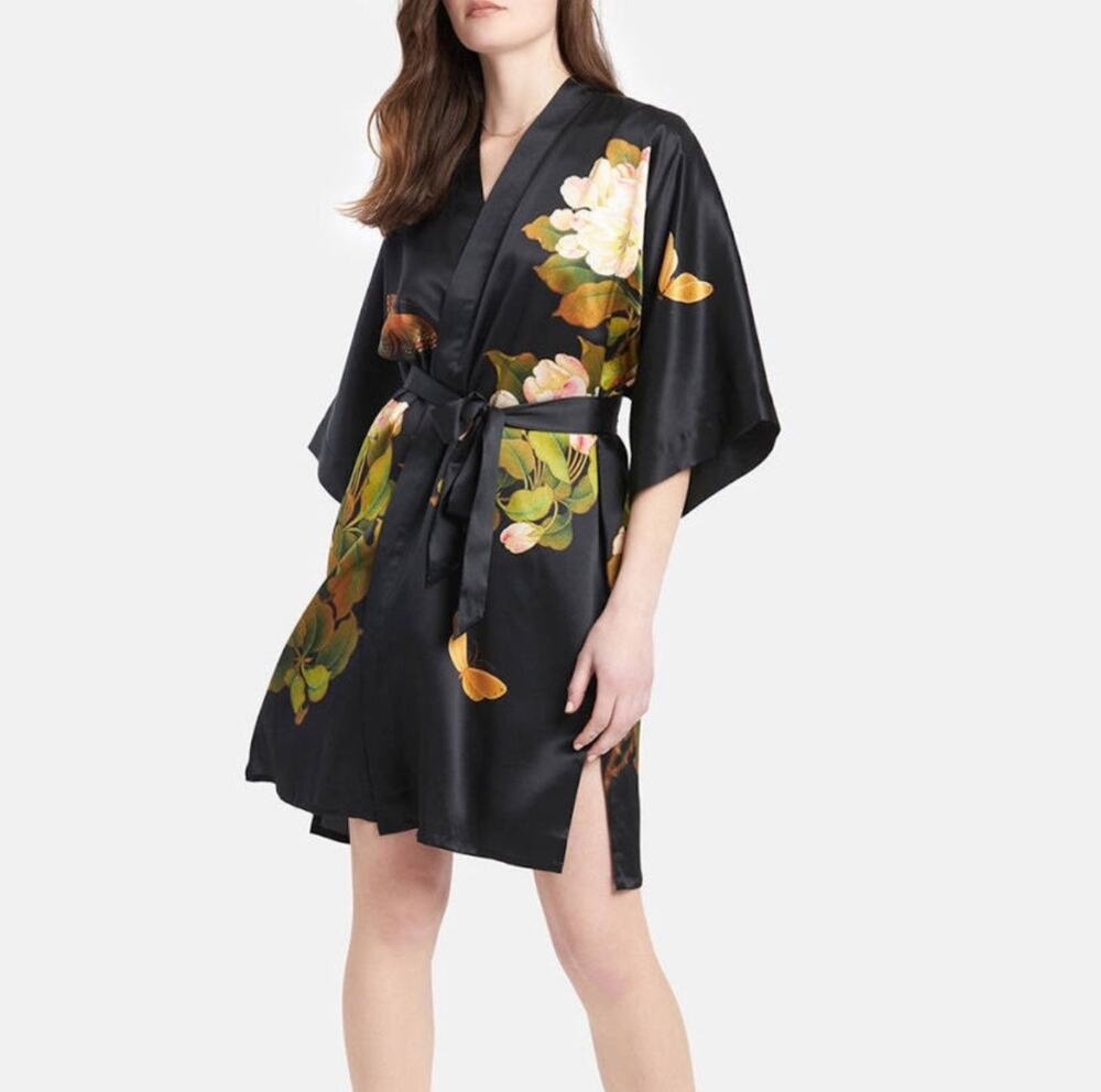 kim + ono black peony & butterfly robe